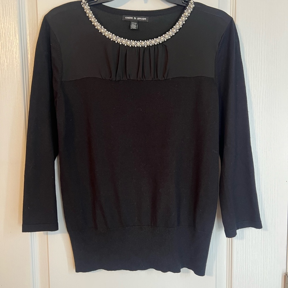 Cable & Gauge Black Embellished Women's Blouse